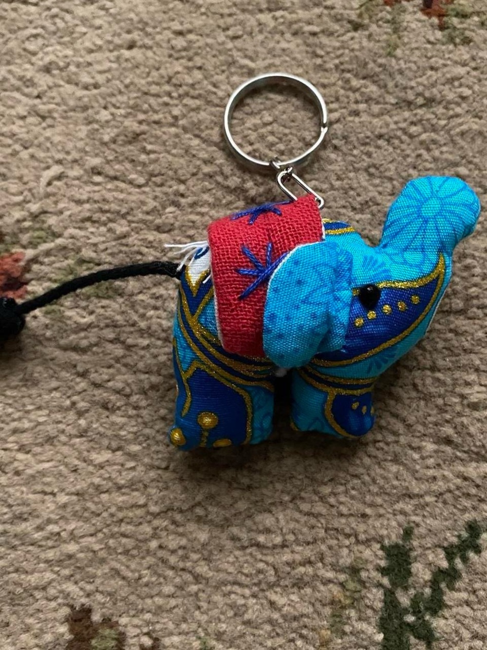 teal/red handmade indian elephant keychain